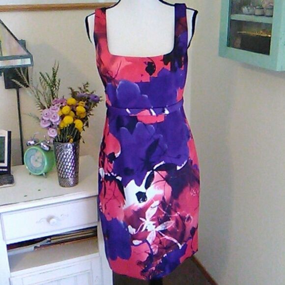 NWT T Tahari Red and Purple Dressy Dress - Picture 1 of 13